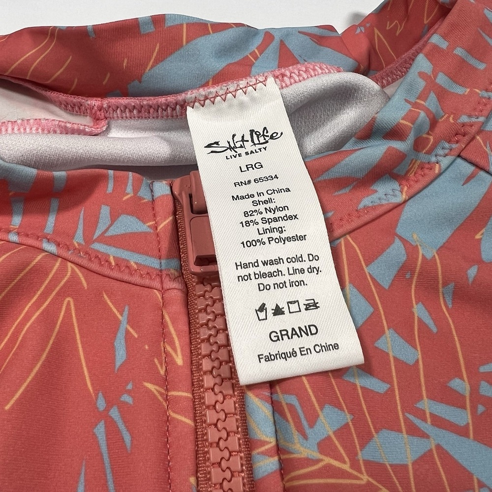 One Piece Long Sleeve Swimsuit With Half Zip Closure The Salt Life Tropic Palm - Picture 5 of 8